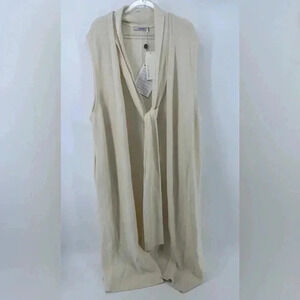 NWT LE17SEPTEMBRE Wool Neck Tie Knit Maxi Sweater Vest Pockets in Ivory Sz FR 38